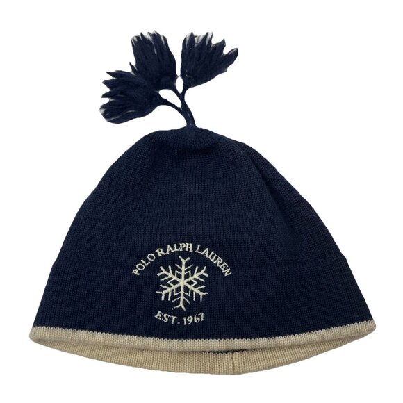 Polo Ralph Lauren Snowflake Knit Beanie Tassel Hat Cap Winter Wool Vintage Y2K